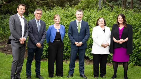 Adam Gilchrist, Paul Zulli, Judi Zielke, Jason Clare, Patricia Davidson, Alison Barnes at the launch of the Steel Research Hub. Photo: Paul Jones