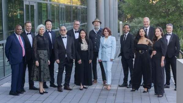 2024 Alumni Awards finalists with UOW Deputy Chancellor Warwick Shanks, Deputy Chancellor Nieves Murray and Interim Vice-Chancellor Professor John Dewarat the awards ceremony