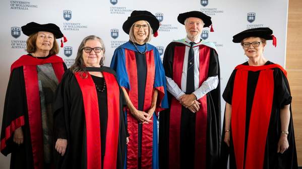 Professor Wenche Ommundsen, Professor Vera Mackie, Professor Julie Steele, Professor David Griffith, Professor Robin Warner. Photo: Paul Jones