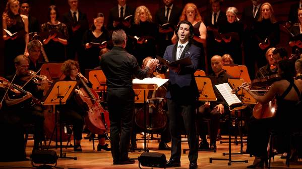 Illawarra baritone Hayden Barrington performing with an orchestra