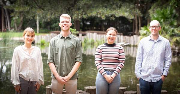 UOW's New Colombo Plan Scholars, from left, Morgan Howard, William Jamieson, Naomi Poscoliero, and TJ Allman. Photo: Paul Jones