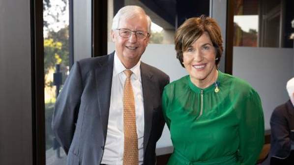 Incoming UOW Chancellor Michael Still with former Chancellor Christine McLoughlin.