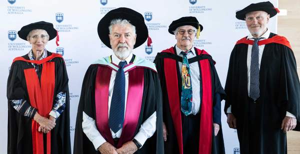 The 2020 Emeritus Professors, from right, Ross Bradstock, Rian Dippenaar, Graham Williams, and Amanda Lawson. Photo: Paul Jones