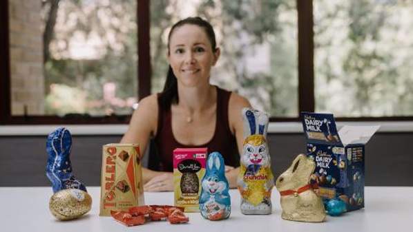 Associate Professor Stephanie Perkiss from the Ƶapp of Ƶapp’s School of Accounting, Finance and Economics, with a selection of chocolate products.