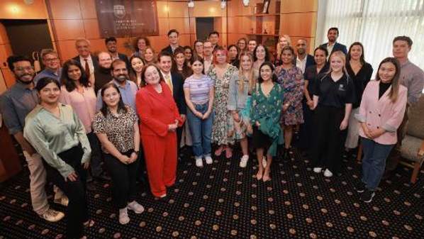 UOW Vice-Chancellor Professor Patricia Davidson, Deputy Vice-Chancellor (Academic and Student Life) Theo Farrell and members of the UOW Student Advisory Council at the Students As Partners Agreement and Framework signing and launch.