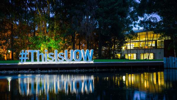 UOW Wollongong Campus duck pond lawn by night with #ThisIsUOW