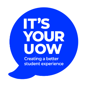 Speech bubble with text reading 'It's your UOW - creating a better student experience'