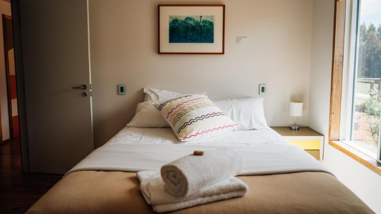 Bed in hotel style room