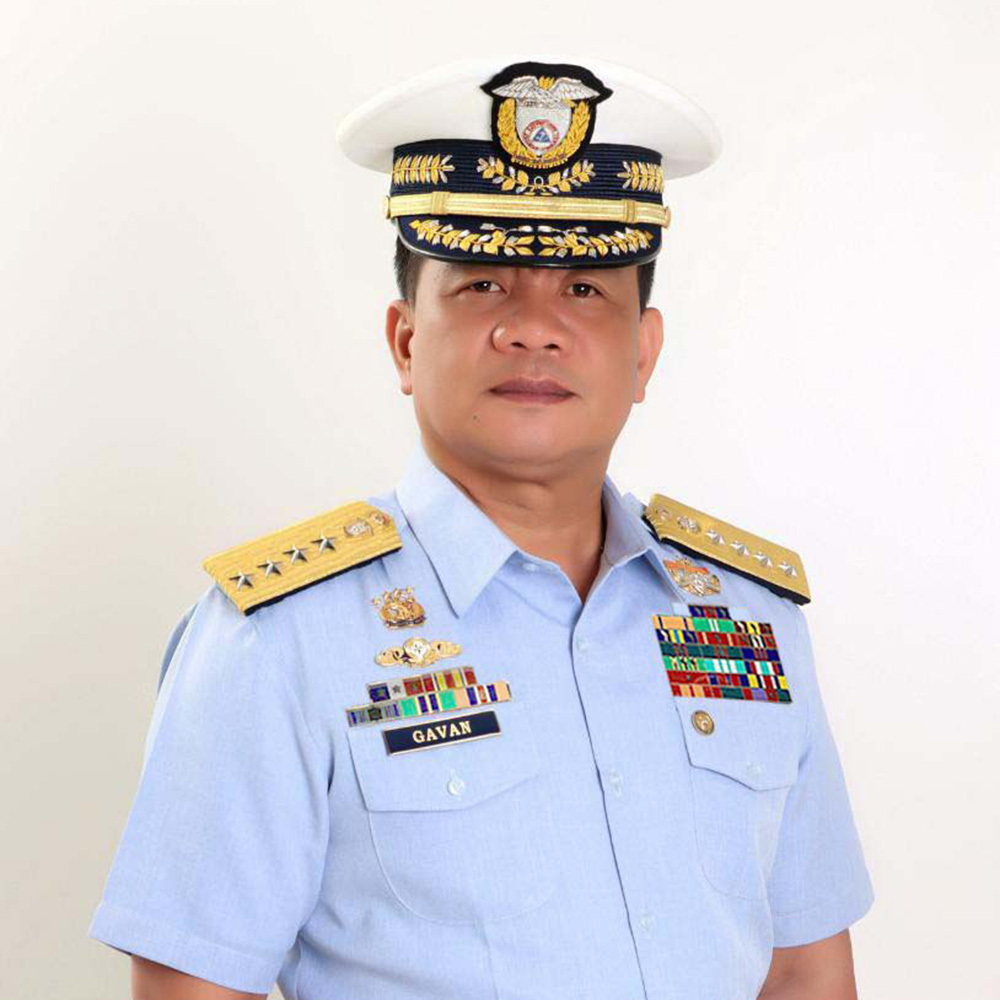 Portrait of Admiral Ronnie Gavan in a light blue military dress uniform