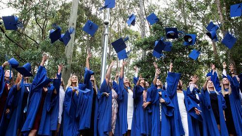 Students throwing their graduation caps in the air