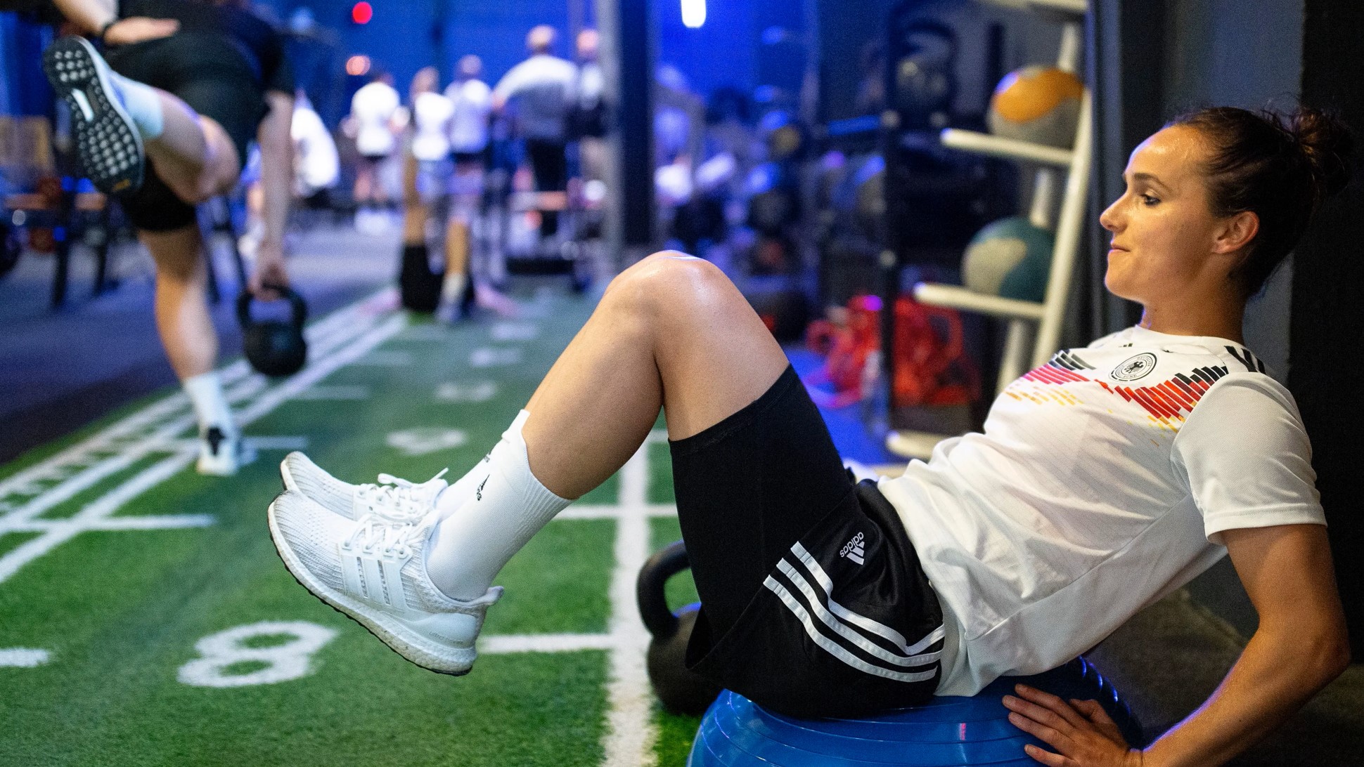 Football player in the gym