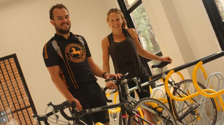 Students with bikes at the secure bike base