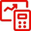 Red outline of a bar graph with a performance graph showing inclining amounts and calculator.