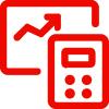 Red outline of a bar graph with a performance graph showing inclining amounts and calculator.