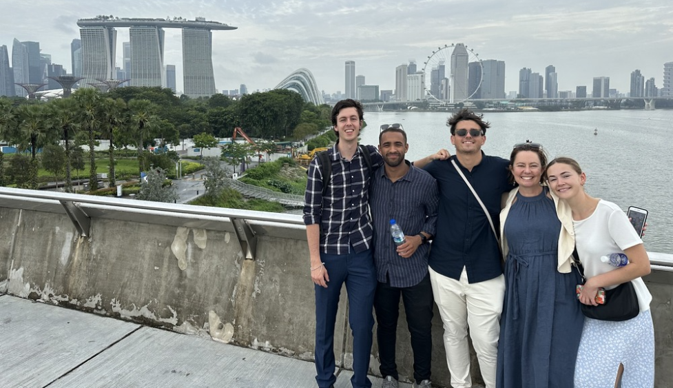 BAL students in Singapore standing in front of the cityscape