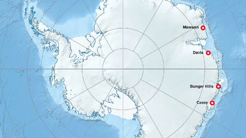 The Bunger Hills and Denman Glacier are about 440km away from Australia's Casey research station (source: Australian Antarctic Division)