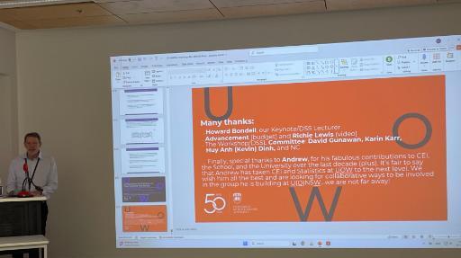 Noel Cressie gives closing thank you for Data Science and Statistics Lecture 2025