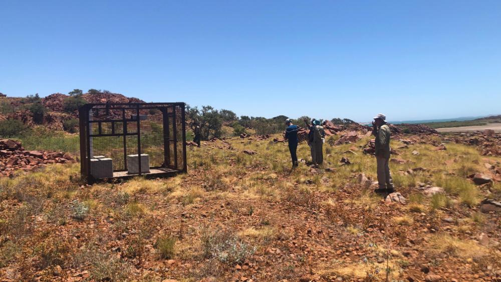 A picture showing the researchers on Murujuga monitoring site setting up the sensors.