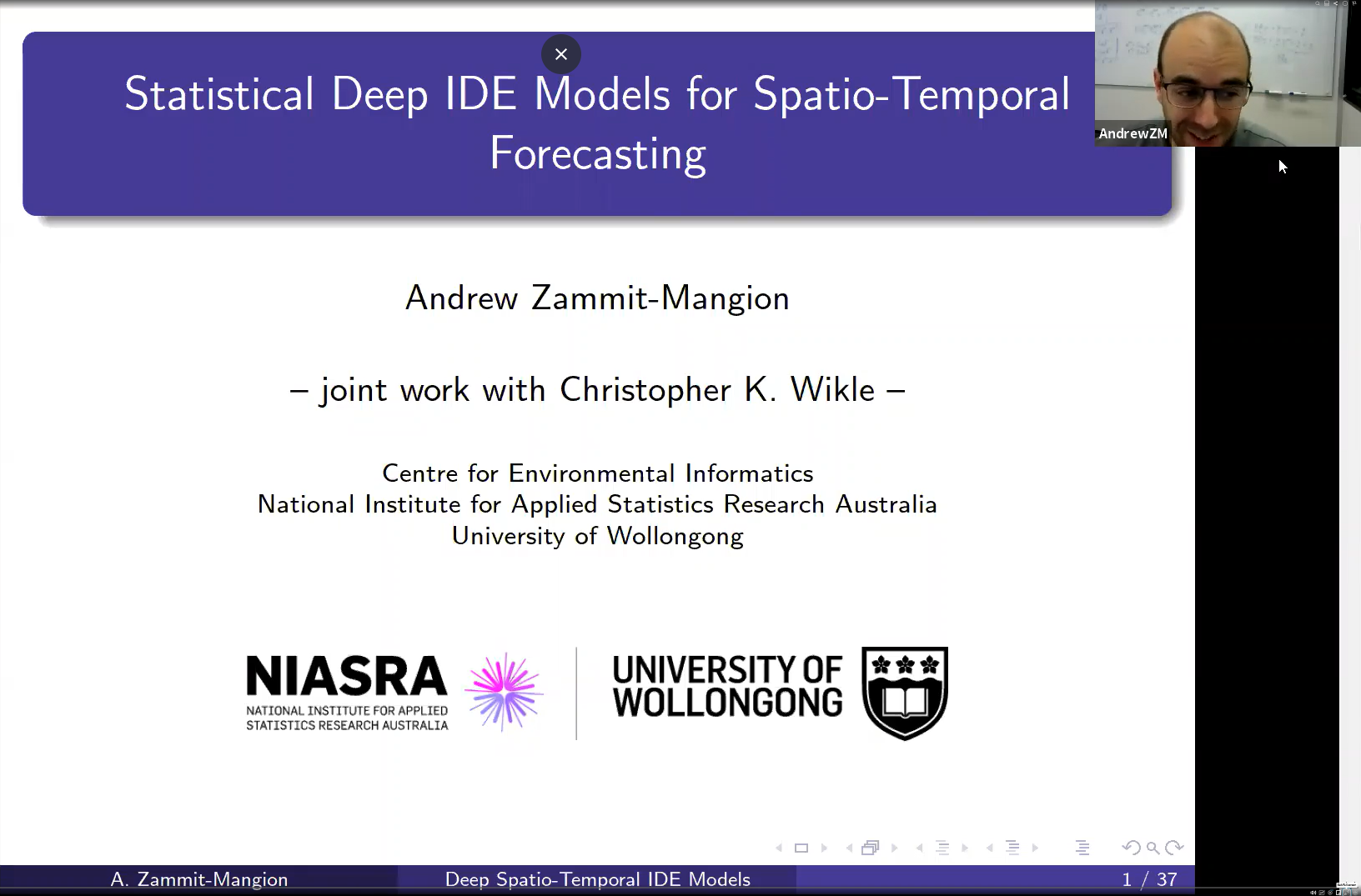 Associate Professor Andrew Zammit-Mangion talked about Statistical Deep IDE Models for Spatio-Temporal Forecasting