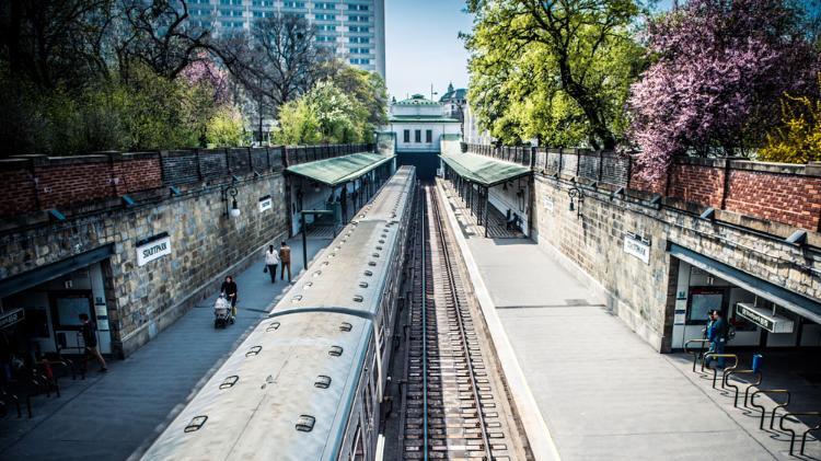 Stock image of a train arriving at a platform