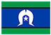 Flag of the Torres Strait Islands: blue field, white Dhari headdress with a central white star, bordered by green and black stripes symbolizing land and sea.