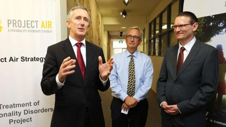 John Feneley (L) opens the new Project Air Headquarters, with Glenn Salkeld and Brin Grenyer