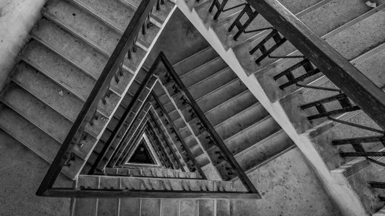 birds eye view of a triangular shaped staircase