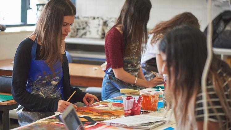 Students in printmaking studio