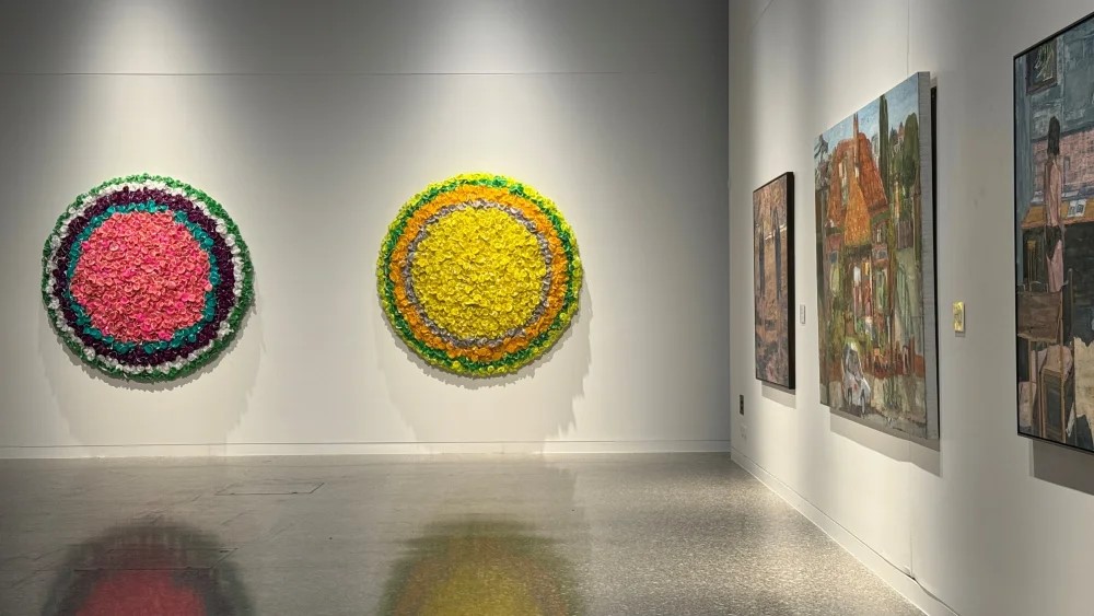 Art hanging on a gallery wall