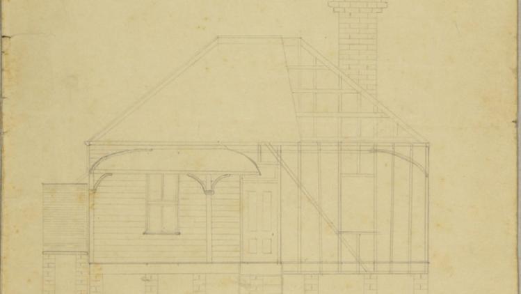 Pencil sketch of Biggers Cottage plans