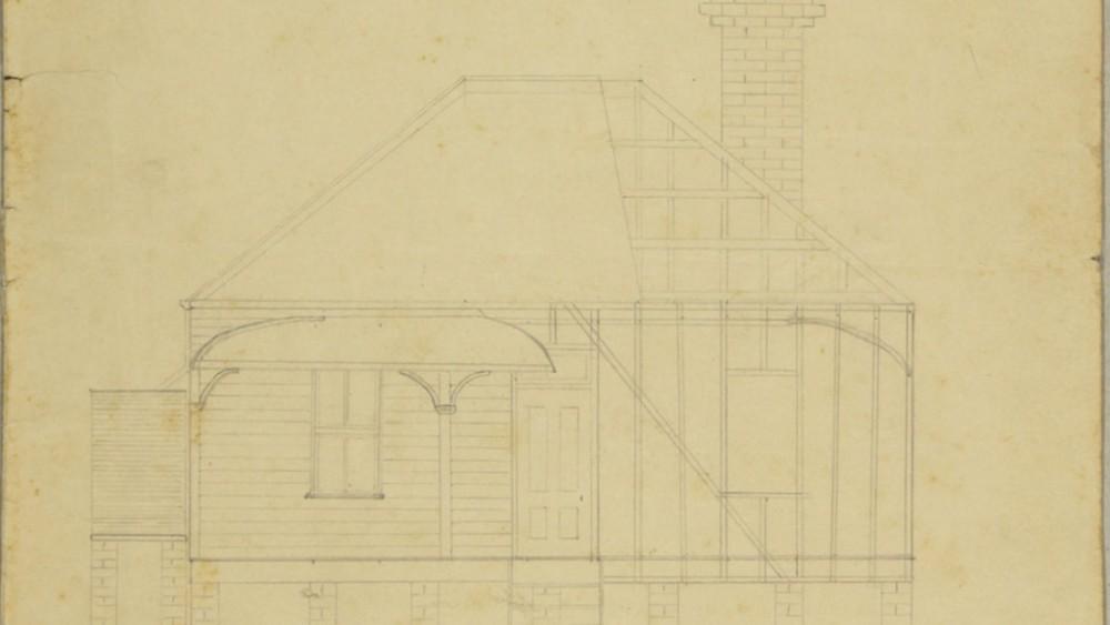 Pencil sketch of Biggers Cottage plans