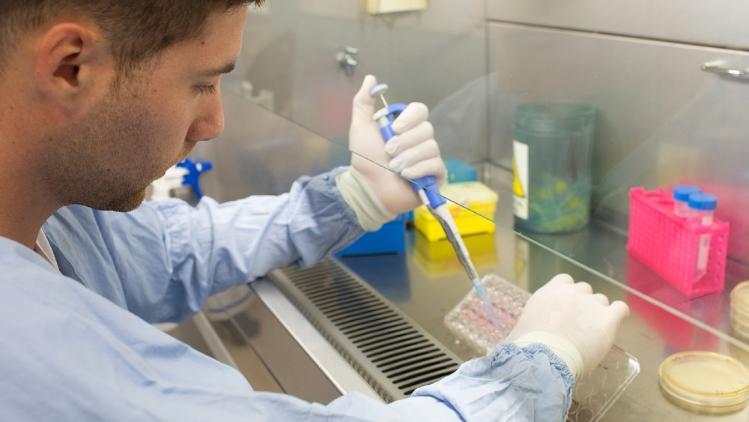 Scientist in a lab coat conducting research