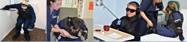 students wearing aging simulator