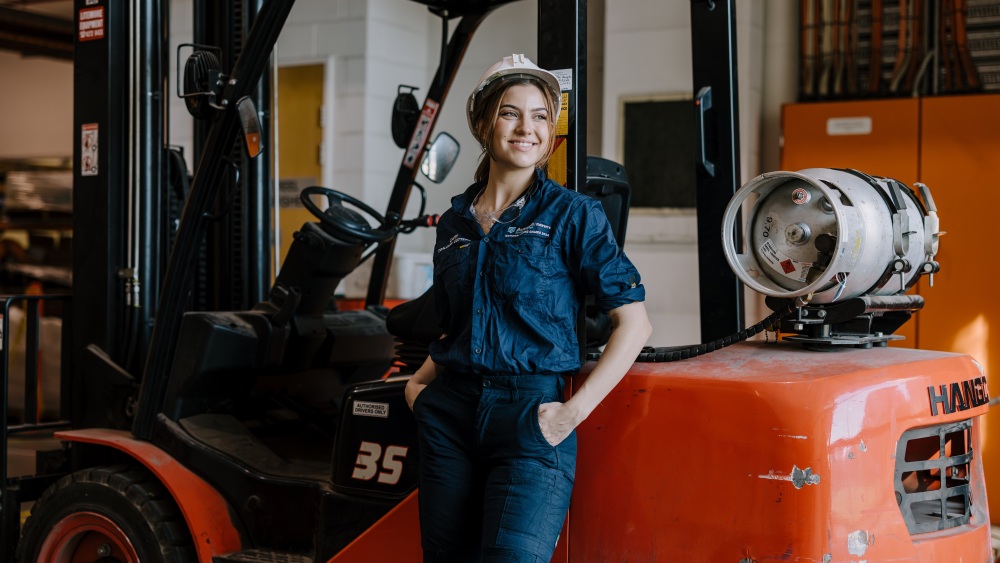 An engineering student with equipment