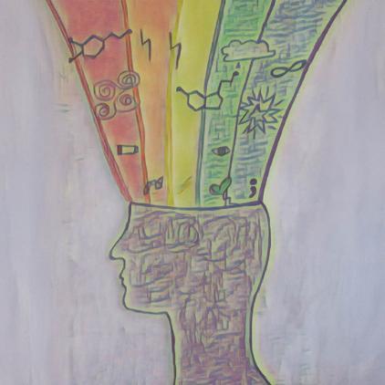 This piece shows the joy and the challenges of the neurodivergent mind, drawn whilst learning to see beyond the challenges to the joy.