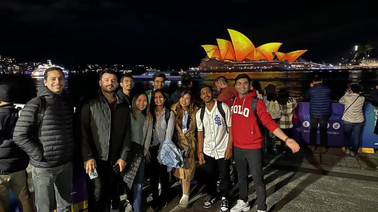 students in front of opera house