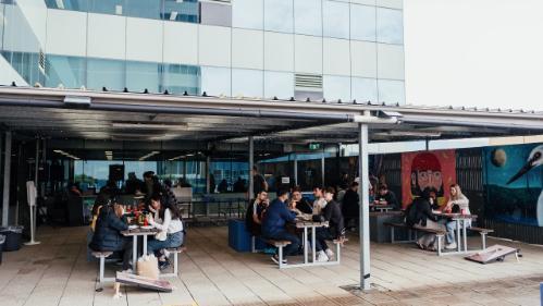 Students on the terrace.