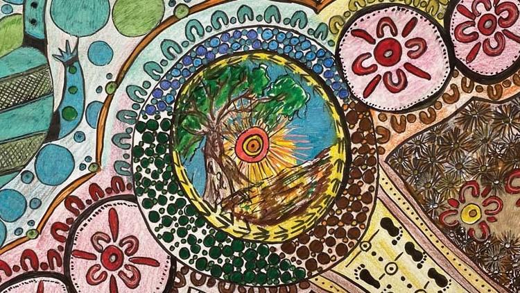 Indigenous painting on window