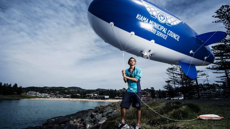 interdisciplinary researcher Kye Adams with shark patrol blimp project AIRSHIP