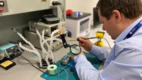 Engineer works in a lab at the SMART infrastructure facility