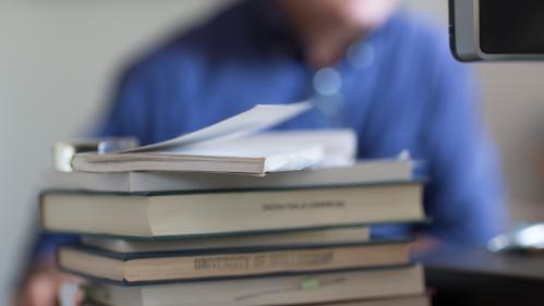 Stack of library books