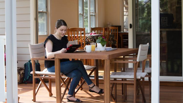 A student sitting at her desk studying