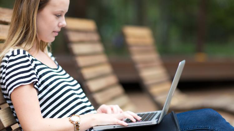 Student studying on campus