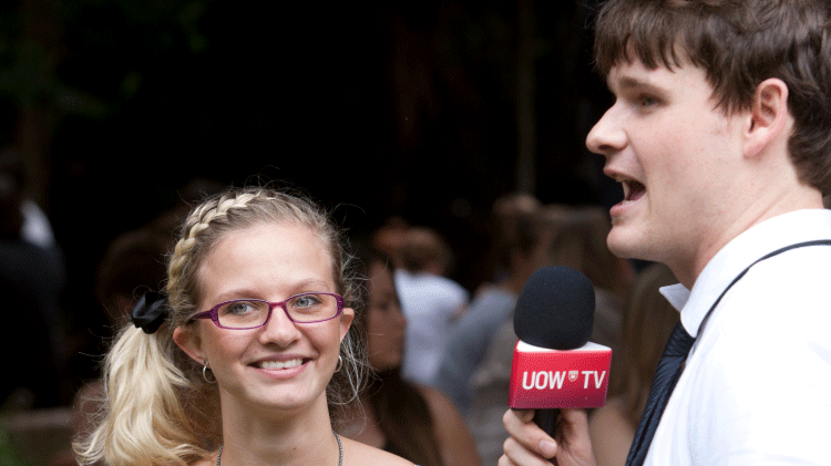 male student interviewing a female student