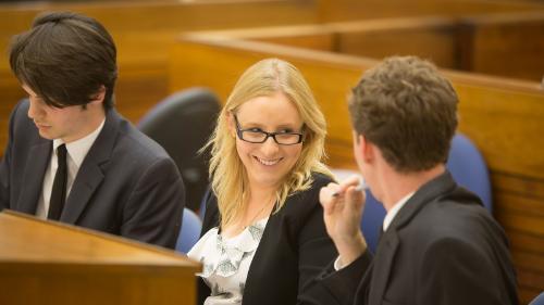 Law students during moot court