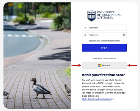 Moodle login screen