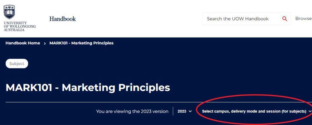 Select campus circled on handbook