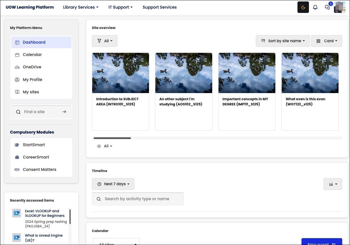 Moodle dashboard example