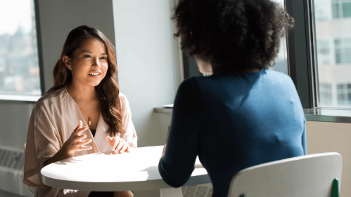 A student getting mentored by a career expert