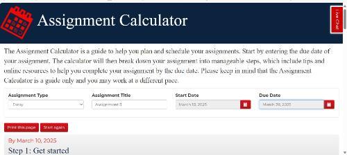 Calculator screenshot- Time management page